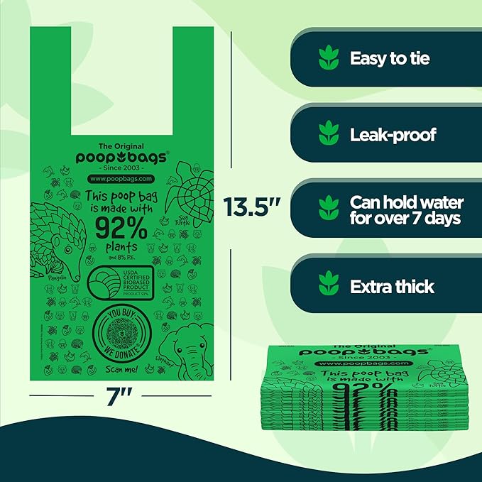 The Original Poop Bags® Tie-Handle Dog Waste Bags, 92% Plant-Based, USDA Certified, Heavy Duty, Large (120 Count (Pack of 1))