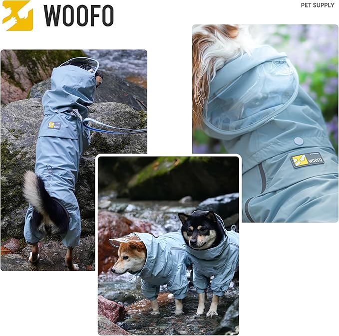 WOOFO Full-Coverage Dog Raincoat, Lightweight, Comfortable, Adjustable & Easy to Wear Dog Rain Jacket, Detachable Cap, Reflective Strip (Grey, Small)