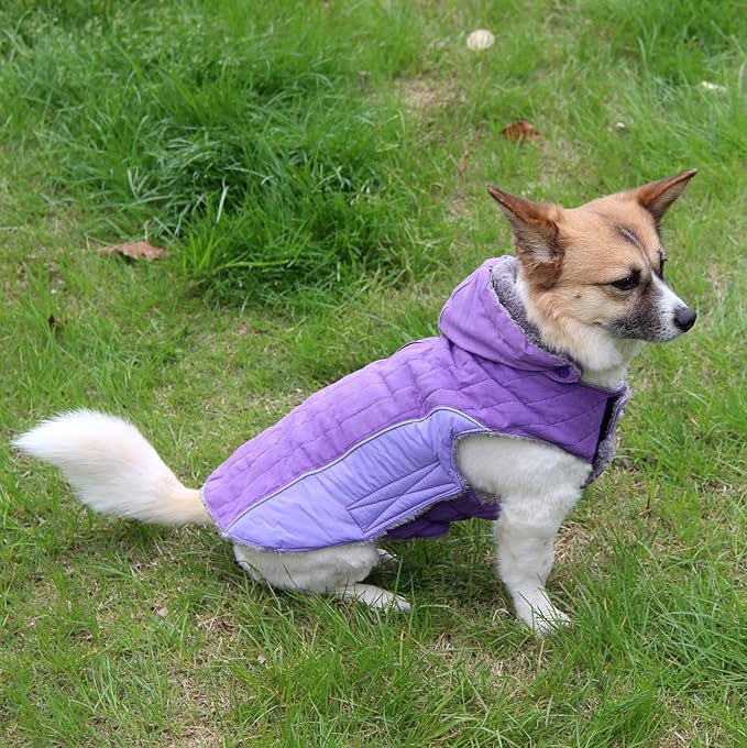 Fleece Dog Hoodie for Large Dogs Super Warm Doggie Jacket for Cold Winter Dog Coats,Purple XXXL