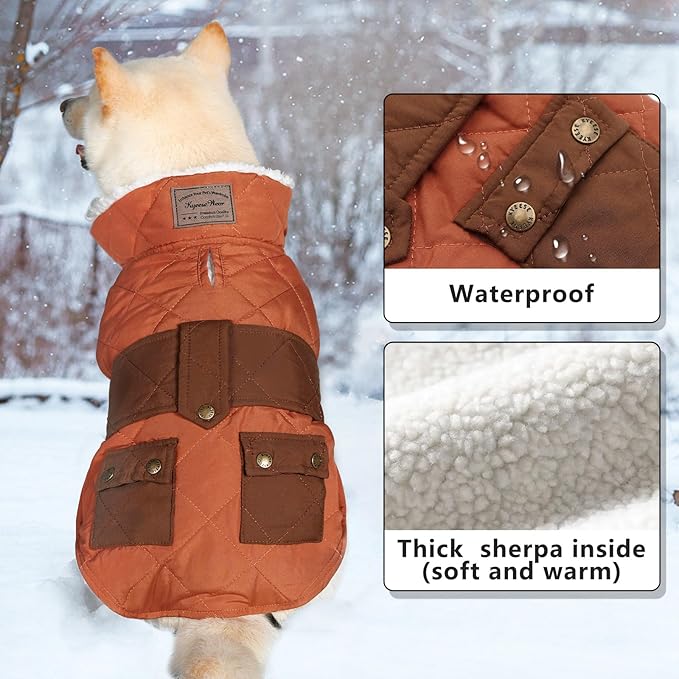 KYEESE Dog Coat Warm Pet Winter Puffer Coat with Leash Hole Thick Cat Clothes with Pocket Waterproof Dogs Jacket with Fleece Lined Soft Pet Sweater for Cold Weather Windproof Dog Coats for Small Dogs