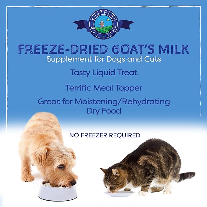 Shepherd Boy Farms Freeze Dried Raw Goats Milk with Probiotics for Dogs & Cats (Super Fruits), Organic USA Fruit, Digestible Goat Milk Powder, Raw Nutrition, High Protein Food Toppers - Makes 32 FL OZ