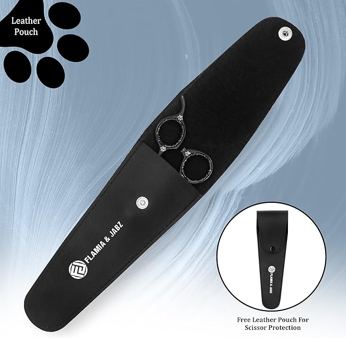 Professional Dog Grooming Scissors/Shears, Straight, with Paw Prints for Dogs, Cats & Pets (Right Handed, Black, Stainless Steel 8 Inch)