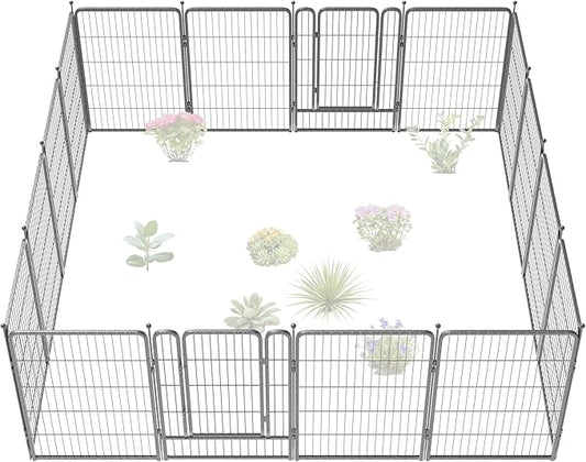 FXW Garden Fence Outdoor for The Yard – 40in(H) x 36.4ft(L) Heavy Duty Metal Animal Barrier for Dog and Rabbit, Decorative Dog Fence, 16 Panels, Silver