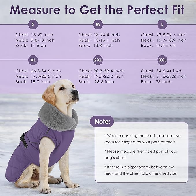 Dog Coat, Waterproof Dog Winter Jacket with Adjustable Buckle, Reflective Turtleneck Pet Snow Vest Warm Fleece Sweater for Small Medium Large Dogs - Purple, M