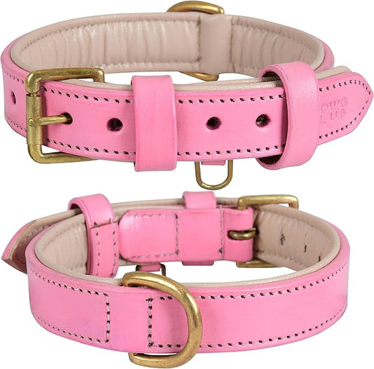 Leather Dog Collar for Extra Large Dogs, Light Pink, 1.5 Inch Wide, Genuine Leather, Heavy Duty with Soft Inner Padding, Comfortable and Durable(Blush Pink, XL (Fit Neck Size 22"-26"))