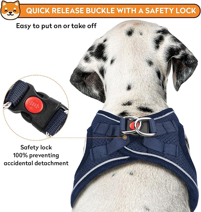 Dog Harness with Leash Set, No-Pull Step-in Reflective Pet Harness with 1 Leash Clips, Adjustable Soft Padded Easy Walk Dog Vest for Small Medium Large Dogs, Cats(Dark Blue, XLarge)
