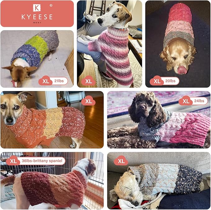 KYEESE Dog Sweater Cable Knit Thick Fuzzy Dog Knitwear Turtleneck Warm with Sleeves Dogs Clothes Gradient Color, Purple, XLarge