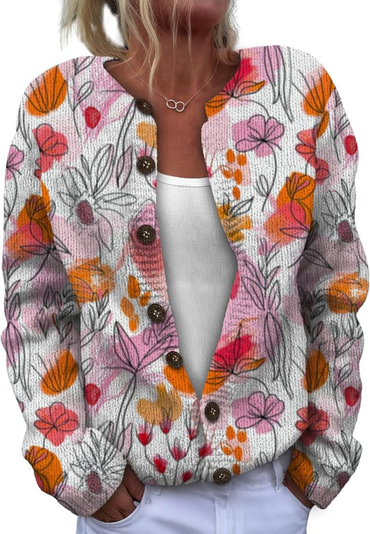 Women Sweaters Cardigan Fashion Long Sleeve Crewneck Sweaters Button Chunky Outerwear Fall Winter Casual Wear