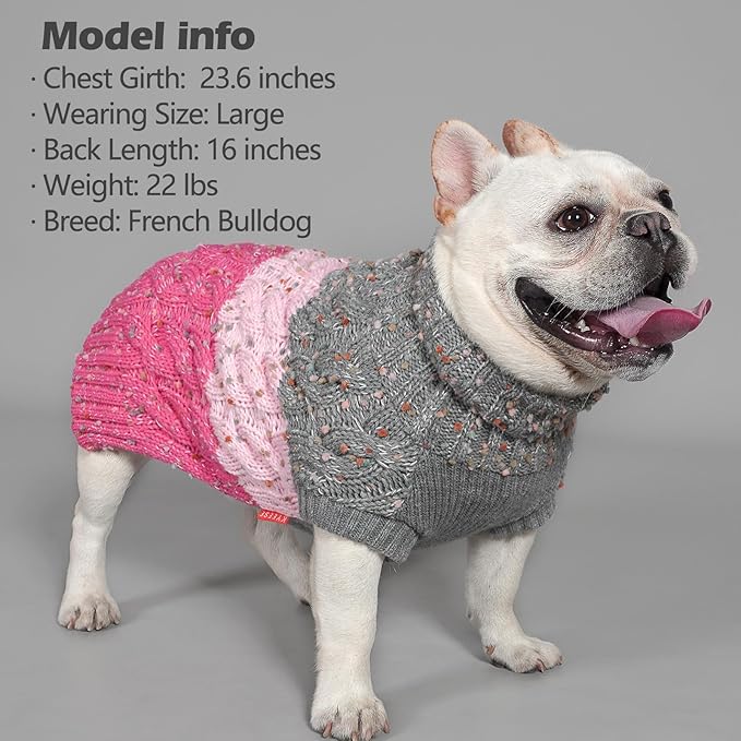 KYEESE Dog Sweater Color Block with Fuzzy Thread Knitted Turtleneck Dog Knitwear with dots in a Variety of Colors for Small Dogs Fall Winter Puppy Sweater, Pink, XS