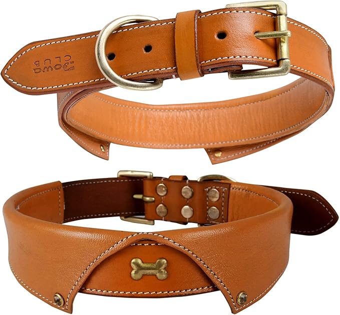 | Formal Tuxedo Shirt Collar Style Genuine Leather Collar for Dogs & Cats | Comfortable, Strong, Cushion Napa Padding (Shirt Collar - Tan, XL (Fit Neck Size 22"-26"))
