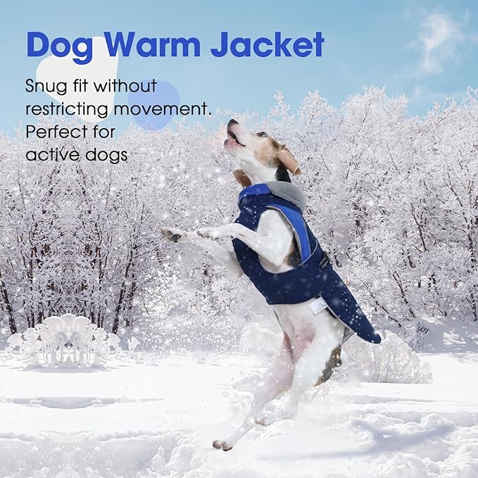 Nanaki Warm Fleece Lined Winter Coat Jacket Vest for Dogs, Waterproof Reflective Dog Snowsuit with Leash Hole, Furry Collar Medium Puppy Coat for Outdoor Walking Hunting, Easy On Pet Snowsuit Blue XL