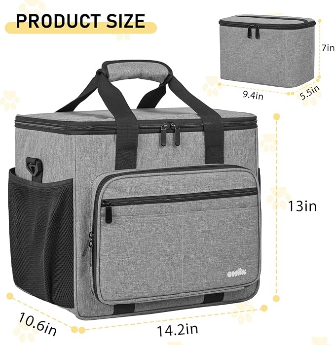 GMAK Pet Grooming Bag, Pets Grooming Tote Bags Supplies Organizer Case Dogs Cats Tools Organizer Tote for Pets Grooming Tools Kit, Clippers, Brush, Scissors or Other Pets Care Supplies, Grey(Bag Only)