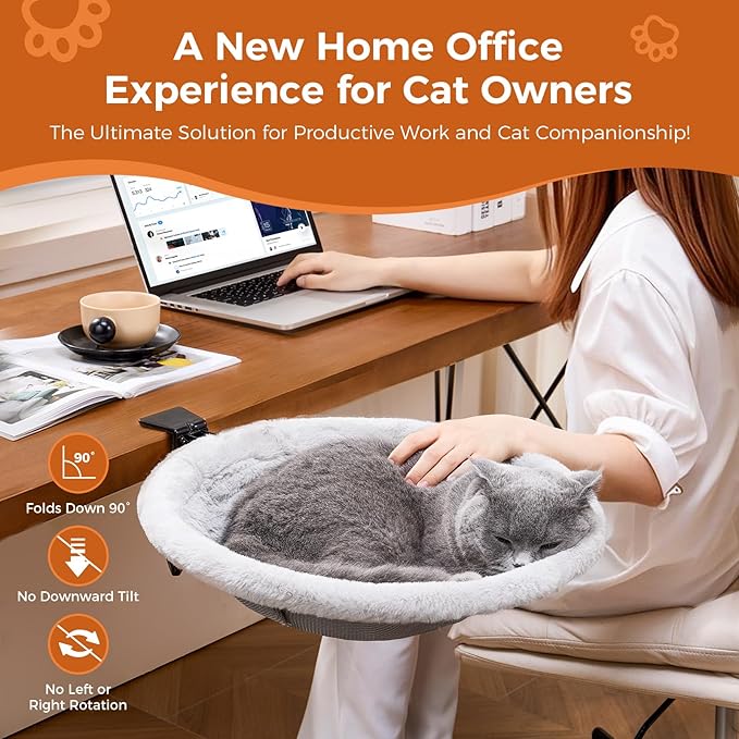 Cat Desk Bed for Remote Workers, Gamers, and Office Staff - 90° Foldable, Quality Sturdy Desk cat Bed for Indoor Cats, Comfortable Cat Bed for Desk use, Supports up to 40lbs