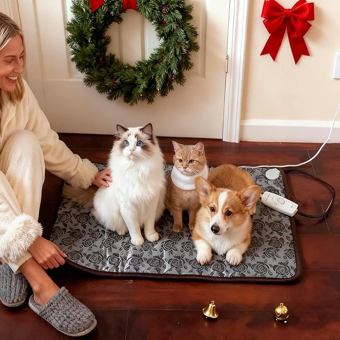 Heated Dog Bed Large Dog Heating Pad,Outdoor Doghouse Indoor Bed,Always On High & Low Heater for Small Medium Pet Cat Puppy Puppies Chew Proof,34x21 inches