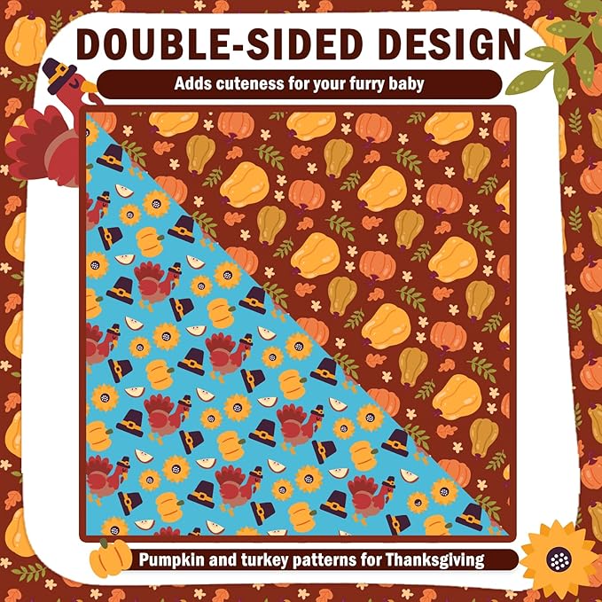 SCENEREAL Thanksgiving Dog Bandanas 2 Pack, Puppy Fall Orange Turkey Triangle Bibs Handkerchief, Reversible Holiday Dog Bandana for Boy and Girl, Premium Pet Scarf for Small Medium Large Dogs XL