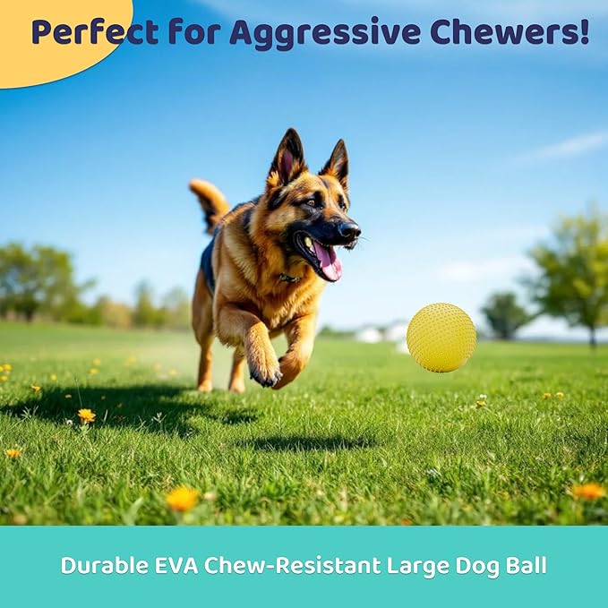 Dog Balls, EVA Dogs Toy Ball for Aggressive Chewers, 5 Inch Durable High Elasticity Interactive Ball for Training Dog Catch and Fetch, Floatable Toy for Medium and Large Dogs Puppies (Yellow)