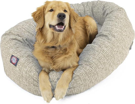 Majestic Pet 52 Inch Bagel Calming Donut Bed - Washable Round Pet Bed with Spine Support for Dogs to Rest Their Head - Fluffy, X-Large (52x35x11 Inch), Tan