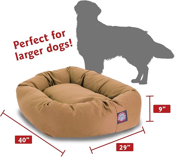 Majestic Pet 40 Inch Bagel Calming Dog Bed Washable – Cozy Soft Round Pet Bed with Spine Support for Dogs to Rest their Head - Fluffy Donut Puppy Bed 40x29x9 (Inch) - Large – Khaki
