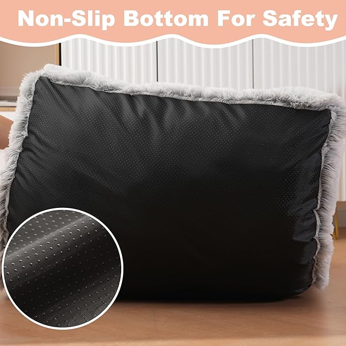 Bedfolks Waterproof Crate Bed, Plush Dog & Cat Bed with Removable Washable Cover, Faux Fur Kennel Pad, 21"x13", Grey