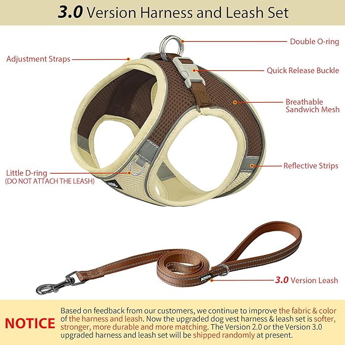 AIITLE Escape Proof Dog Harness - Step in Adjustable Dog Harness No Choke Over with Breathable Mesh and Quick-Release Buckle for Summer- Outdoor Walking, Camping, Training for Medium Dogs Beige XL