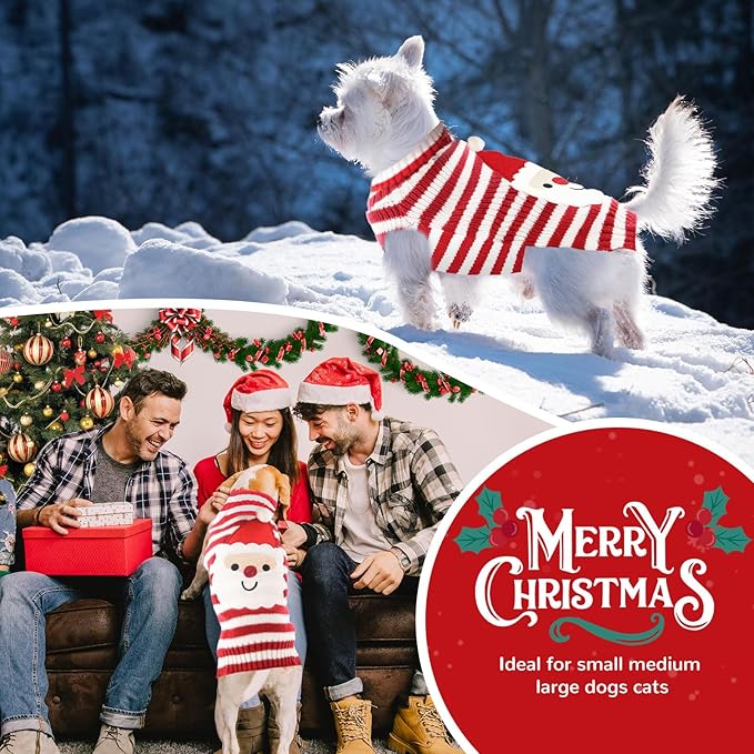 PETCARE Santa Dog Sweater Christmas Funny Cute Red Striped Cat Sweater Vest Pet Holiday Dog Clothes Puppy Sweaters for Small Medium Large Dogs Cats Fall Winter Outfits Xmas Dogs Costume,XX-Large