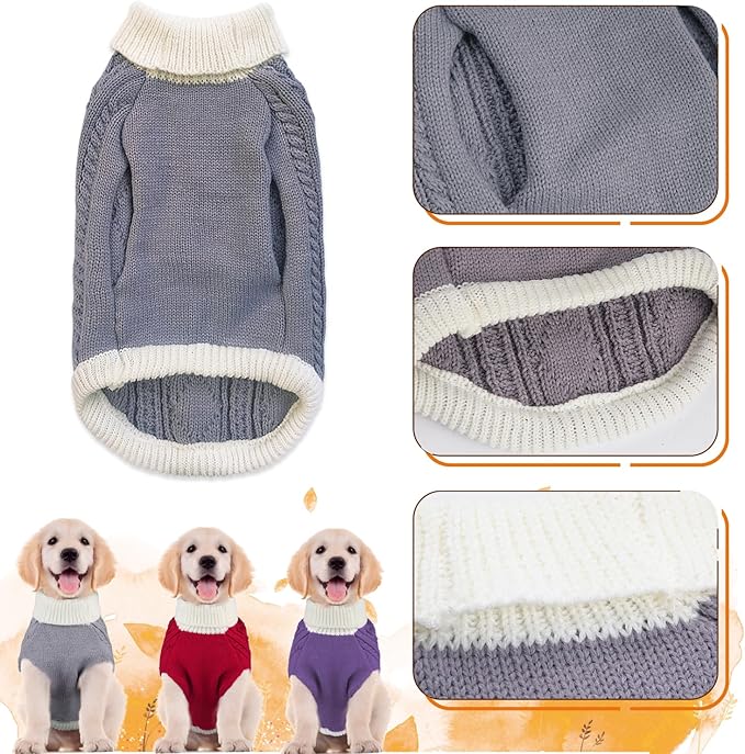 Small Dog Sweaters with Leash Hole Turtleneck Dog Sweaters Knitwear Boys Girls Warm Soft and High Stretch Pet Clothes for Fall Winter，Pet Shirts for Kitten Puppy Grey Medium