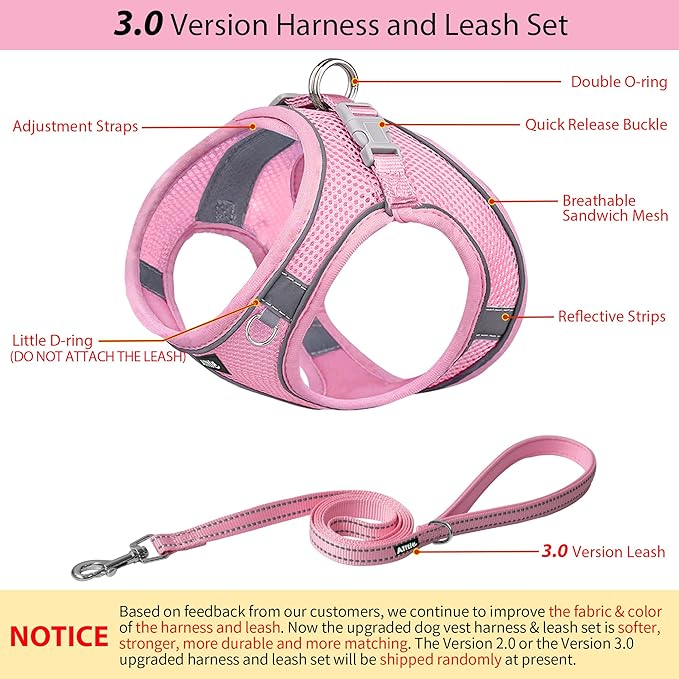 AIITLE Step in Dog Harness and Leash Set - Summer No Pull Escape Proof Vest Harnesses with Soft Mesh and Reflective Bands, Adjustable Pet Outdoor Harnesses for Small and Medium Dogs Pure Pink M