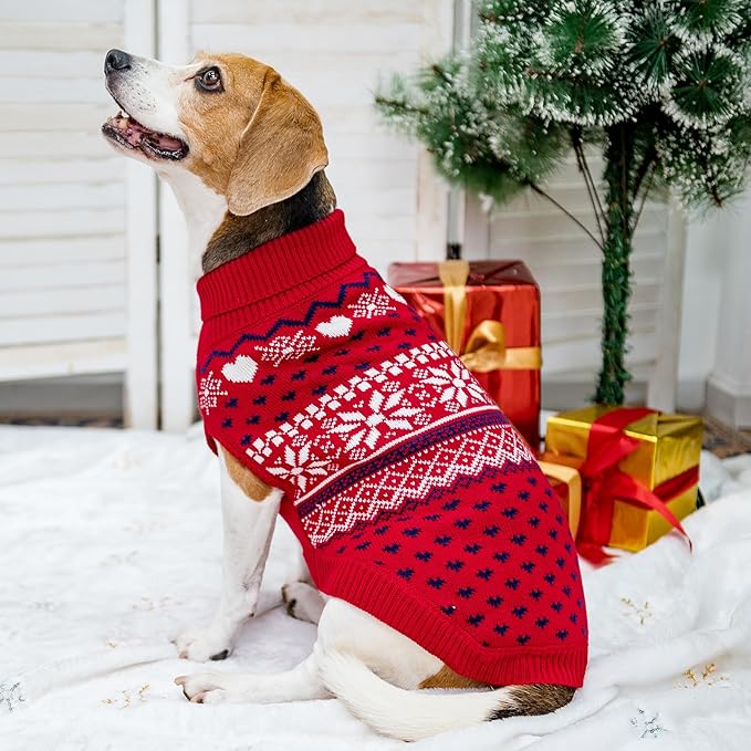 SCENEREAL XL Dog Sweaters Male and Female, Soft, Warm Turtleneck Extra Large Dog Sweater, Knitted Ugly Dog Christmas Outfits, Argyle Winter Clothes for Walking Outdoor