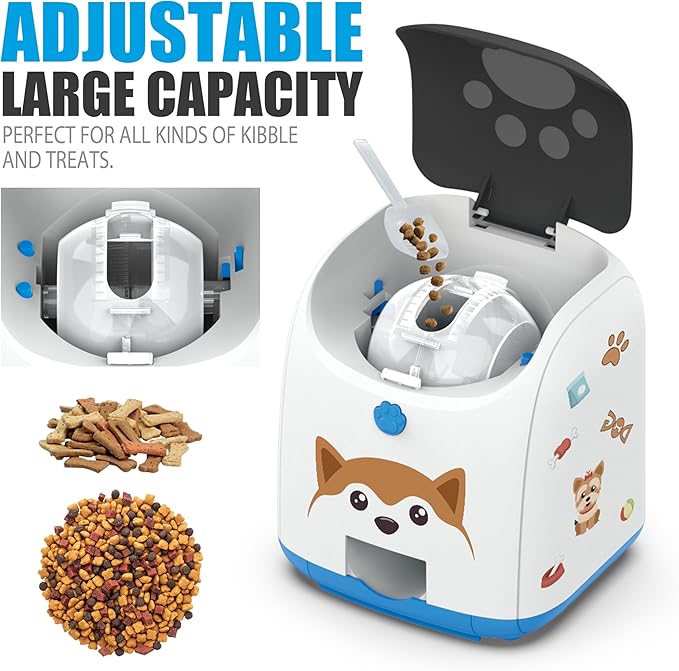 Dog Puzzle Feeder Toy, Automatic Dogs Treat Dispenser,Interactive IQ Training, Dog Slow Feeder,Remote Button Treat Dispenser,All Breeds,Large Capacity with Light (Blue)