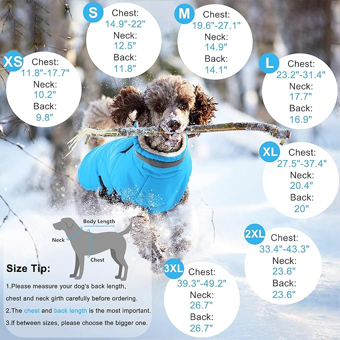 Dogcheer Dog Coat with Harness, Waterproof Dog Jacket Adjustable Pet Winter Coat with Zipper, Christmas Puppy Snow Jacket Fleece Sweater for Small Medium Large Dogs - Sky Blue S