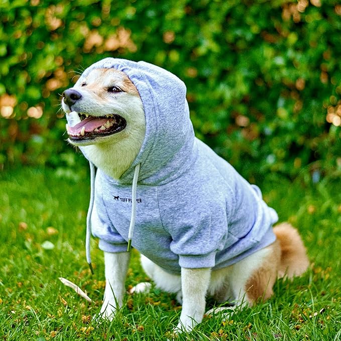 Tuff Pupper Dog Hoodie | Premium Quality 100% Organic Cotton | Ultra Soft Interior for Superior Comfort | Elastic Cuffs & Drawstring for Warmth | Stretch Fit Suitable for All Breeds (Gray, M)