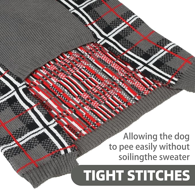 PUPTECK Dog Sweaters for Large Medium Small Dogs - Fall Classic Plaid Style Puppy Holiday Winter Coat Clothes Warm, Grey, SM