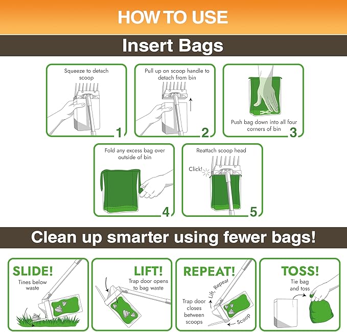 Neater Pet Brands Lift N’ Bag 2.0 Dog Pooper Scooper with Bag Attachment & 27" Pole for Small to Large Dogs, New & Improved Design, 195 Refill Bags, Heavy Duty Dog Poop Scooper for Yard, One-Hand Use