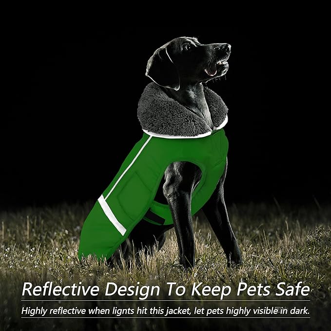 Dogcheer Warm Dog Coat, Waterproof Dog Jacket Christmas Puppy Winter Coat with Buckle, Reflective Adjustable Pet Snow Jacket Turtleneck Fleece Sweater for Small Medium Large Dogs - Green, 3XL