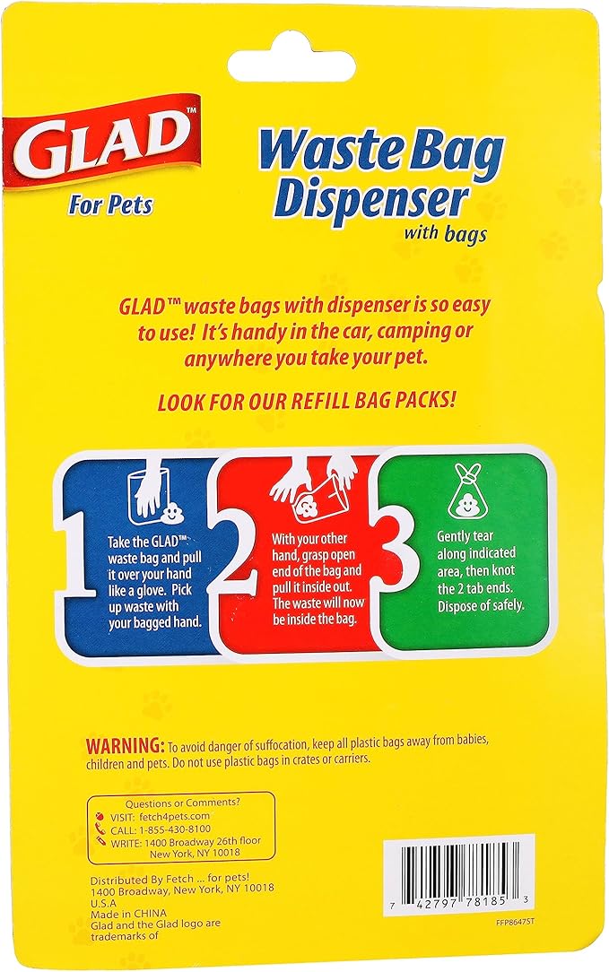 Glad for Pets Extra Large Unscented Dog Waste Bags with Dispenser and Metal Clip - Plastic Disposable Heavy Duty Poop Bags for Dogs, Easy to Use for Dog Walking (Pack of 48, 1440 Count Total)