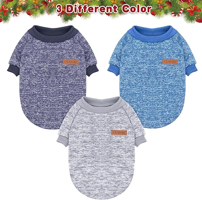Idepet Pet Dog Classic Knitwear Sweater 3 Pcs, Fleece Coat for Small,Medium Dogs,Warm Pet Dog Cat Clothes,Soft Puppy Customes for Dog Grils Boys,X-Small