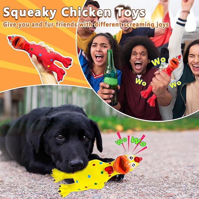 Rubber Chicken Dog Squeaky Toys, Durable Latex Chew Toys for Small Medium Large Size Dogs, Teething Puppy Dogs (2 Pack)