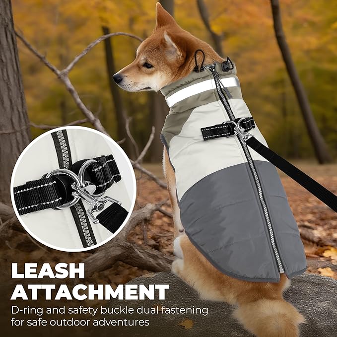 Dog Winter Coat, Reflective Dog Coats for Large Dogs, Waterproof Windproof Pet Clothes Jacket with Harness Built in, Warm Cold Weather Coats, Dogs Snowsuit Vest, Grey XX-Large