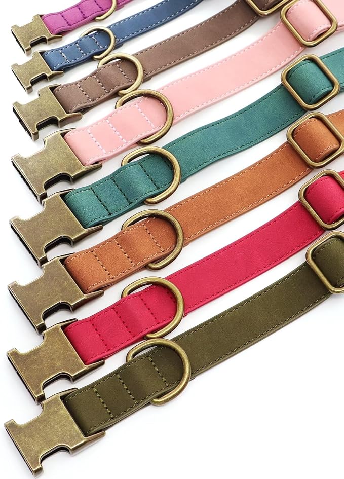 Didog Soft PU Leather Dog Collar, Stylish Quick Released Dog Collars for Large Dogs, Easy Clean Adjustable Pet Collar for Daily Walking, Red, XL Fit 17-27" Neck