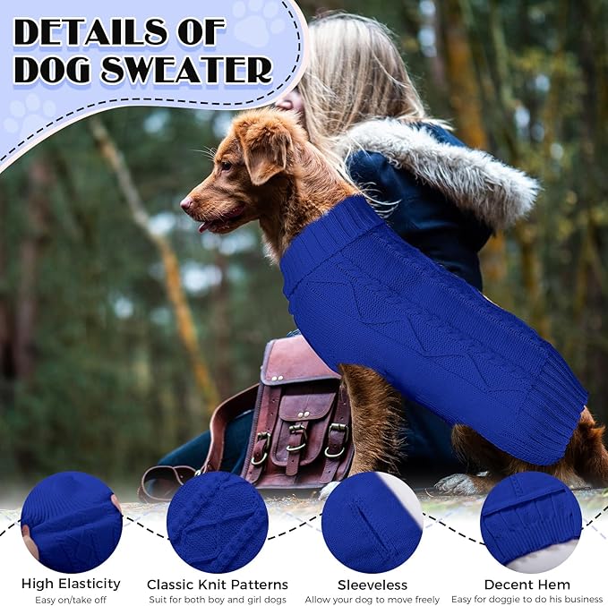 Dog Sweaters for Small Medium Large Dogs Girl, Soft Warm Turtleneck Pup Dogs Shirt, Double Knitting Collar for Outdoor Playing, Warm Dog Clothes (M,Royal Blue)