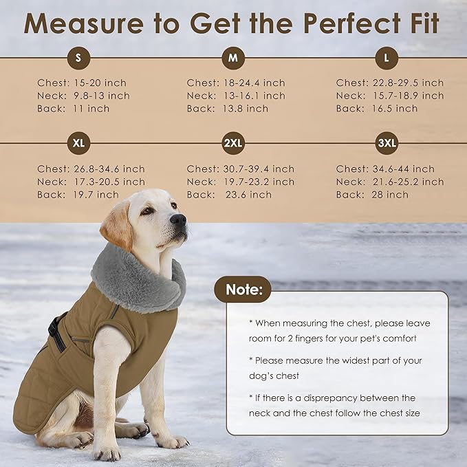 Dog Coat, Waterproof Dog Winter Jacket with Adjustable Buckle, Reflective Turtleneck Pet Snow Vest Warm Fleece Sweater for Small Medium Large Dogs - Khaki, S