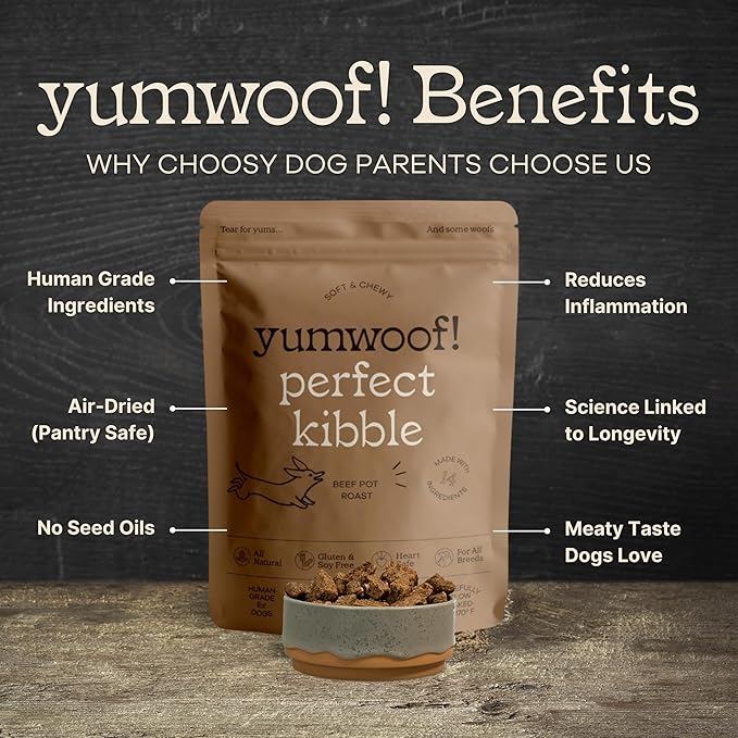 Yumwoof Perfect Kibble Non-GMO Air Dried Dog Food | Improves Allergies & Digestion with Organic Coconut Oil, MCTs & Antioxidants | Vet-Approved Soft Dry Diet | Made in USA (Beef 3.5lbs)