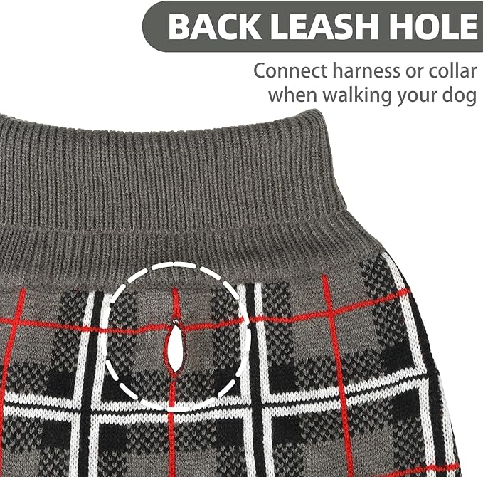 PUPTECK Dog Sweaters for Large Medium Small Dogs - Fall Classic Plaid Style Puppy Holiday Winter Coat Clothes Warm, Grey, L