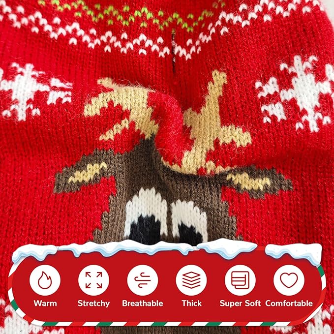 PETCARE Dog Christmas Sweater Red Ugly Funny Cute Cartoon Reindeer Cat Sweaters Jumper Holiday Dog Clothes Puppy Sweaters for Small Medium Large Dogs Fall Winter Outfits Xmas Dogs Costume,X-Small