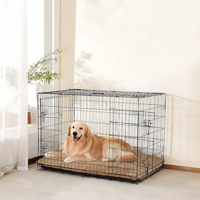 Dog Crate Pad for Small Dogs - 24x18 Orthopedic Dog Bed with Memory Foam, Washable Water-Resistant Soft Pet Mat with Non-Slip Bottom, Khaki
