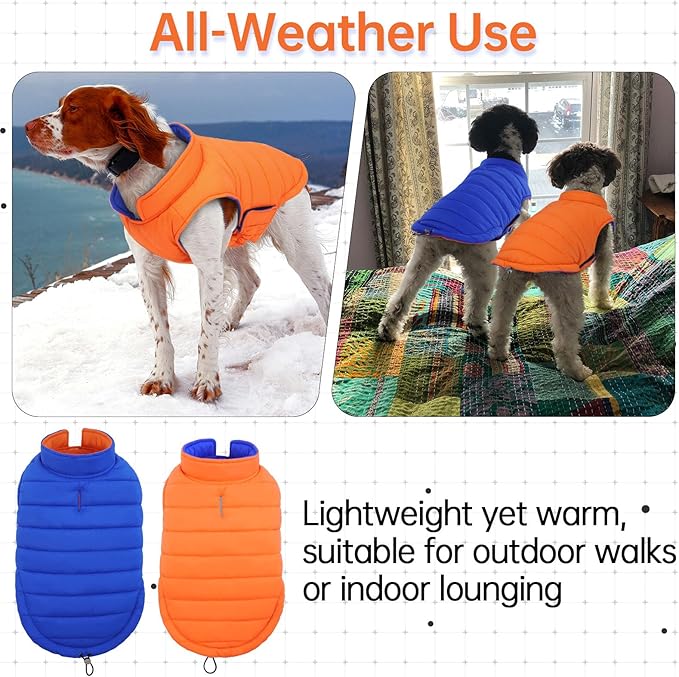 Lelepet Reversible Dog Coat Waterproof Dog Jacket Windproof Puffer Vest for Winter Warm Lightweight Coats for Large Dogs Adjustbale Hook & Loop Pet Apparel with Leash Hole, Boxer, Weimaraner, 2XL