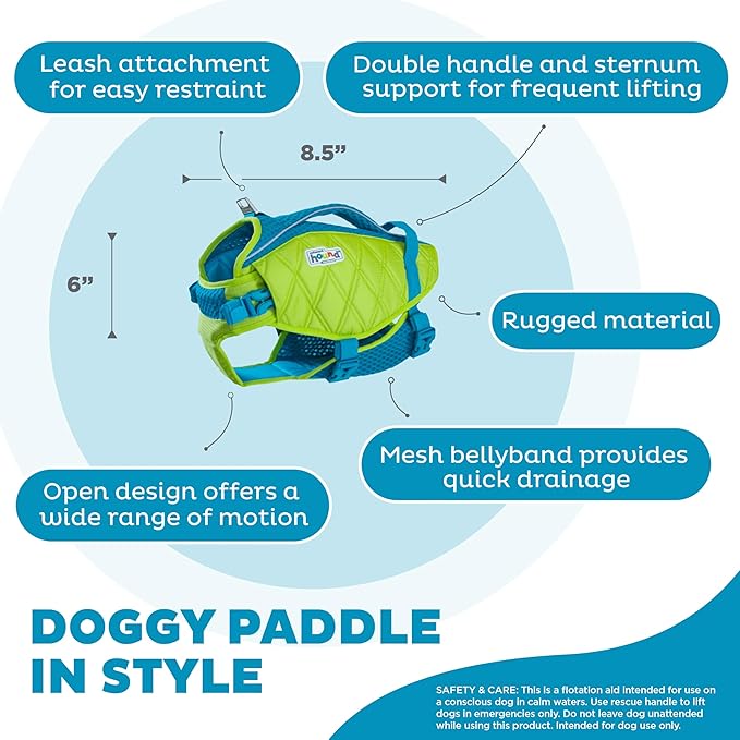 Outward Hound Standley Sport Dog Life Jacket, High-Performance Ripstop Dog Life Vest for Swimming, Boating, and Water Safety, XS, Green