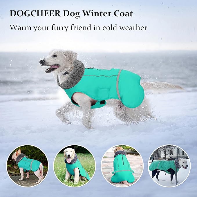 Dogcheer Warm Dog Coat, Waterproof Dog Jacket Christmas Puppy Winter Coat with Buckle, Reflective Adjustable Pet Snow Jacket Turtleneck Fleece Sweater for Small Medium Large Dogs - Pine Green, M