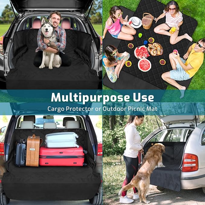 Veckle SUV Cargo Liner for Dogs Water Resistant Dog Trunk Cover with Side Flaps Nonslip Pet Cover, Universal Fit Cargo Area Protector with Bumper Flap for SUVs Sedans Vans, Black