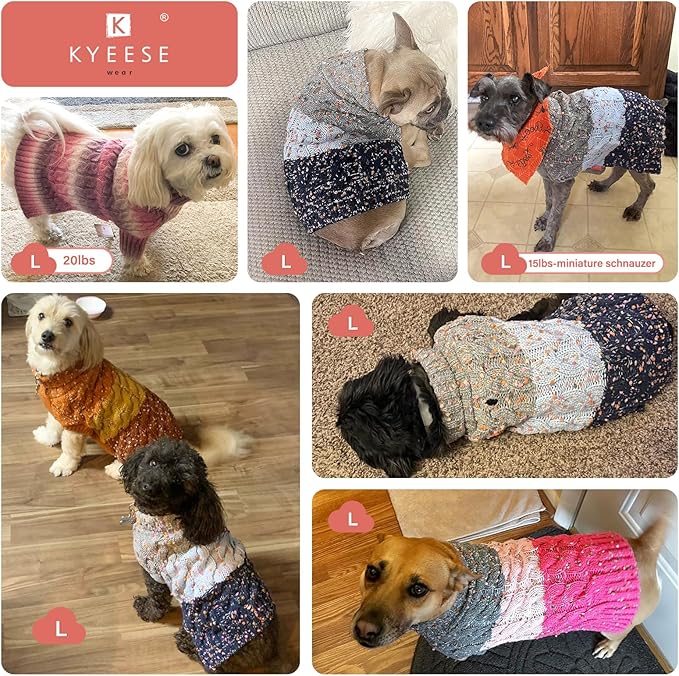 KYEESE Dog Sweaters for Small Dogs Male Color Block Pet Sweater with Fuzzy Thread Knitted Turtleneck Small Dog Sweater Knitwear Pet Sweater Fall Winter Dogs Clothes, Brown, L